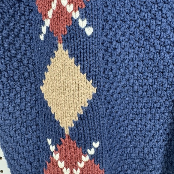 Vtg 90s Lizsport Hand Knit Argyle Sweater Vest‎ Blue Tan Burgundy Cotton M - Picture 16 of 16
